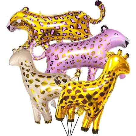 4 st Safari Partyballonger, 2 st Gepardballonger och 2 st Giraffballonger Djungeldjur Leopard Skog Folieballonger för Barnfödelsedag Baby Shower J