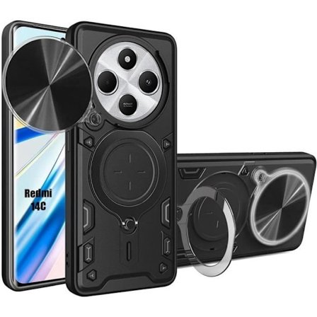 Fodral till Xiaomi Redmi 14C med Ring Metal Support Camera Protection Svart