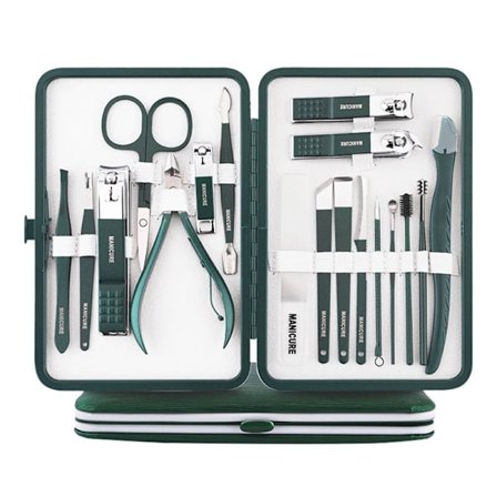 UNIQ 18-i-1 manicure-/plejesæt til negle, fødder og ansigt - mørkegrøn