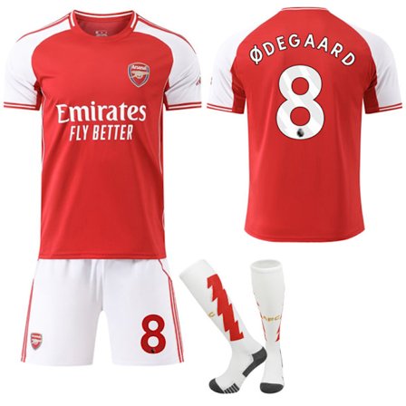 25-26 Arsenal F.C. Hjemme NO.8 Ødegaard Drakter Sett Barn Voksen Fotballutstyr med Sokker NO.8
