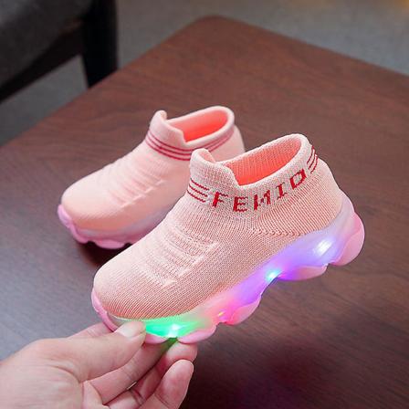 Barn Sneakers Barn Flickor Pojkar Brev Mesh Led Luminous Strumpor Sport Löparskor Pink 26