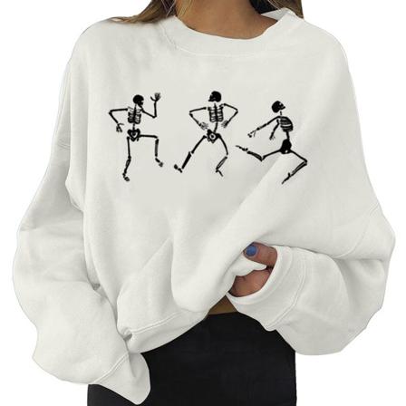 Dam Med Rund Hals Och Långärmad Halloween- Printed Hoodie