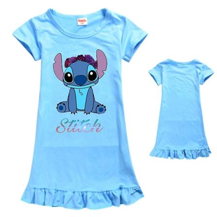 2024 Disney Lilo & Stitch Lasten Tyttöjen Piirretty Yöpaita Lyhythihainen Yöasu Pyjama Pjs Yöpaita Yömekko Ikä 7-14 Vuotta-WELLNGS Light Blue 11-