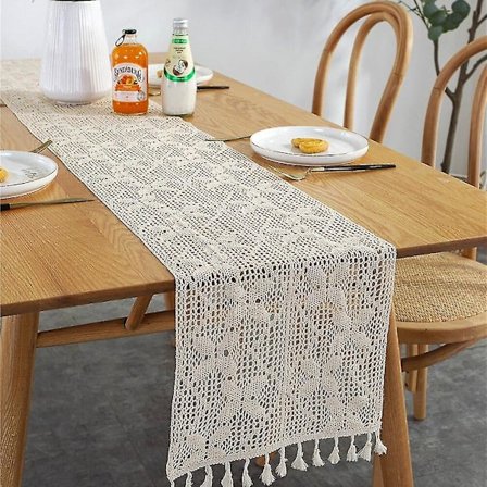 Macrame bordslöpare tofsar Boho bomull ihålig spetsdekor|bord
