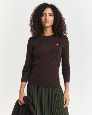 GANT - Kabelstrikket bomullsgenser med stretch til dame deep brown