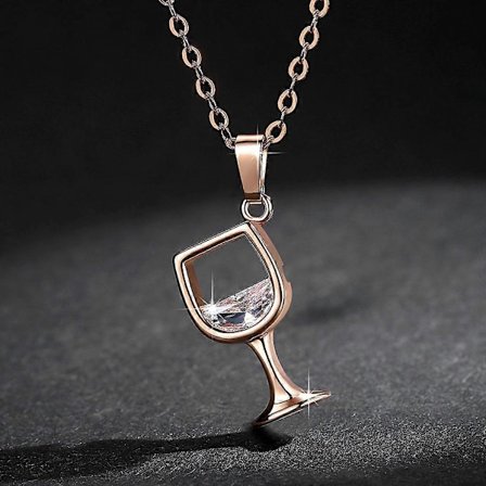 Dam Vin Glas Hänge Zirkonia Lång Kedja Halsband Smycken Gåva