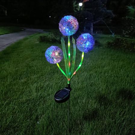3-hoved solsikke solcellelys udendørs jordindsat plænehave dekorativt lys LED løg kugle blomst landskabslys Changliang oval large panel 3 Dandelion 