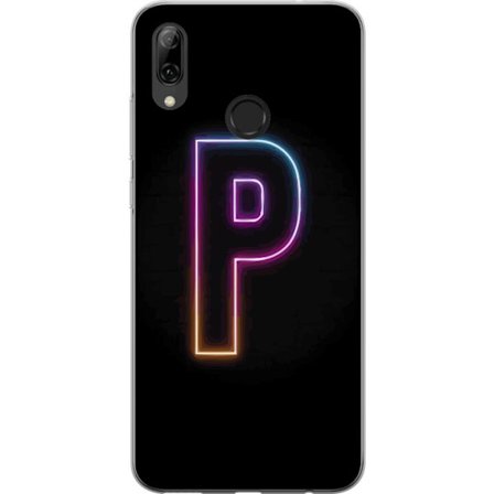 Yhteensopiva Puhelinkuori Huawei Huawei P smart 2019 Minimaalinen neonkirjain P värin asteittaisella muutoksella ja valotehosteella mustaa taustaa va
