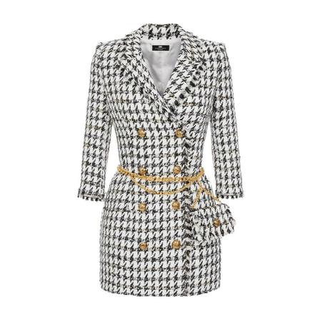 Elisabetta Franchi Elisabetta Franchi Ivory Black Tweed Frakke Kjole With Clutch inbo, Dame, Størrelse: XS
