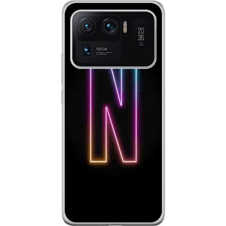 Kompatibel Mobilcover til Xiaomi Xiaomi Mi 11 Ultra Minimalistisk neonbogstav N i farveskiftende lys mod sort baggrund