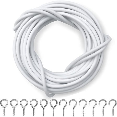 Gardinwire og krogsæt - 6M Kit med 8 øjer & 8 kroge - Alsidig til lette gardiner 6m