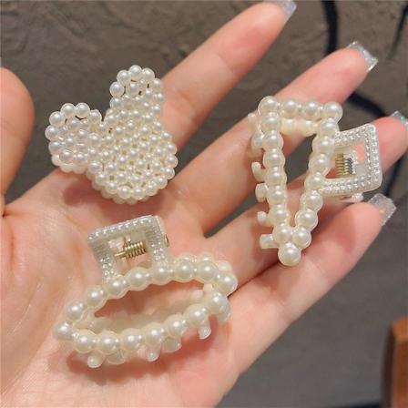Liten Full Pearl Inlagt Catch Clip Vintage Anti-Skli Sterkt Fiksert Delikat Pearl Hårklipp Three piece 1