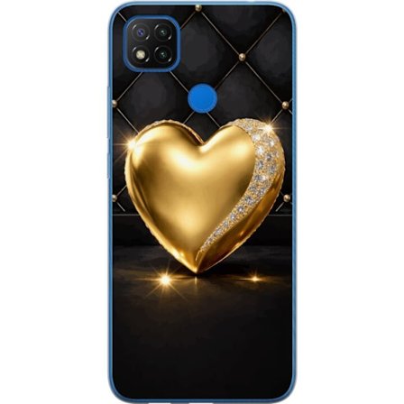 Yhteensopiva Puhelinkuori Xiaomi Redmi 9C NFC Kultainen sydän timanttireunalla