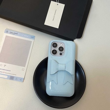 Fodral för iPhone 15 Pro Sky blue bow Retro lädertextur halvt täckt