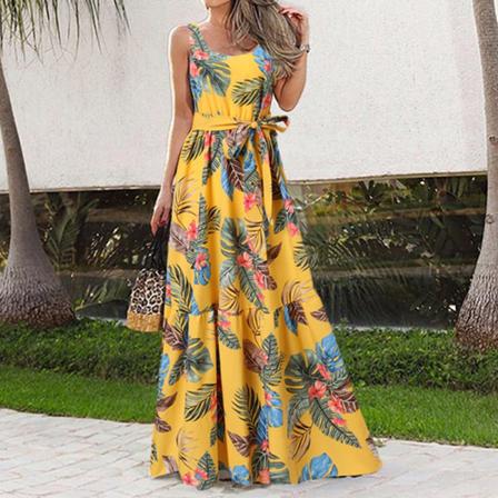 Kvinnor Ärmlösa Maxiklänningar Print Sommar Beach Sundress