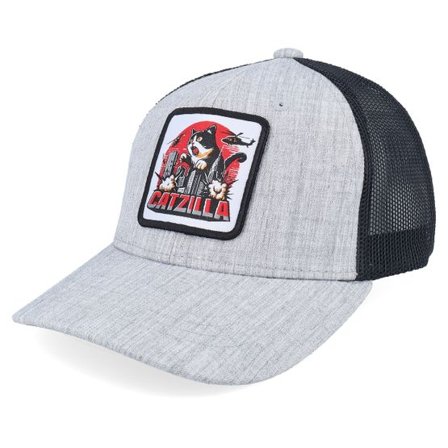 Kiddo Cap - Grå trucker Keps - Kids Catzilla Patch Heather Grey/Black Trucker @ Hatstore