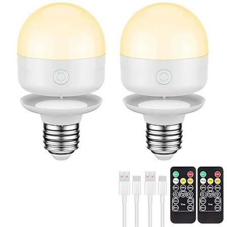 USB Rechargeable Lamp with Remote Control Timer, 7W Dimmable Battery Operated Bulb E27 Detachable Rechargeable LED Light Bulb