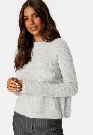 Pieces Ellen LS O-Neck Knit Light Grey Melange Klær