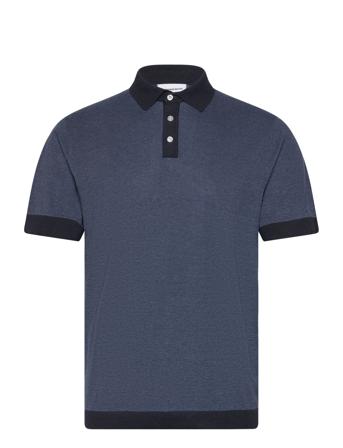 Knitted Polo S/S Contrast Blue Lindbergh