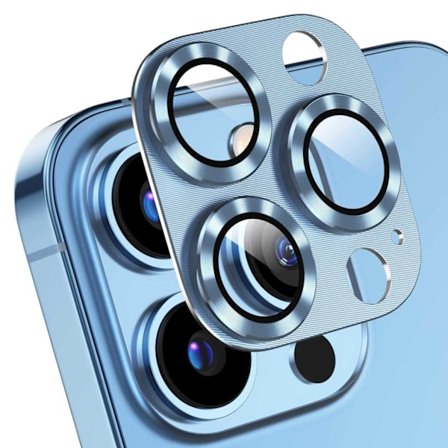 iPhone 13 Pro/13 Pro Max Kameraskydd Metall Härdat Glas Blå