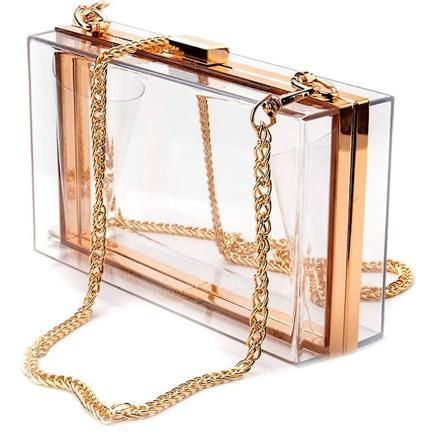 Naisten läpinäkyvä käsilaukku, akryylinen läpinäkyvä clutch-laukku, crossbody-olkalaukku, jossa on 2 irrotettavaa ketjua transparent