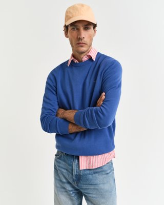 GANT - Klassisk bomullsgenser med rund hals til herre rich blue