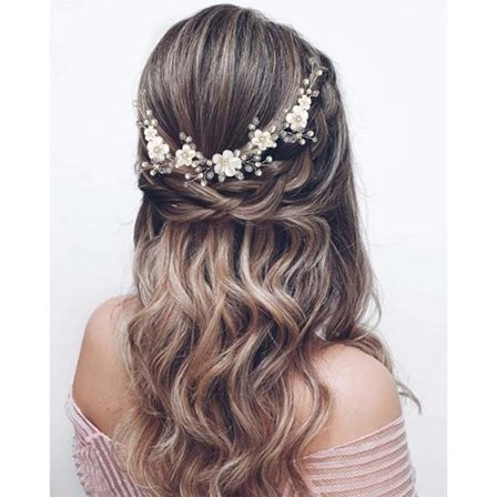 Gull hårkam hodebånd - kobbertråd hvit blomst hodebånd sølv