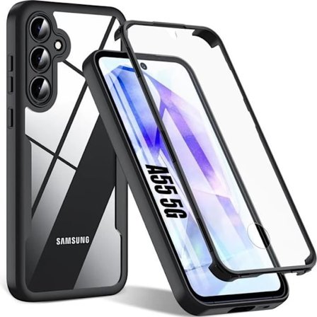 Komplet etui til Samsung Galaxy A55 5G - 360° stødsikker beskyttelse - Sort