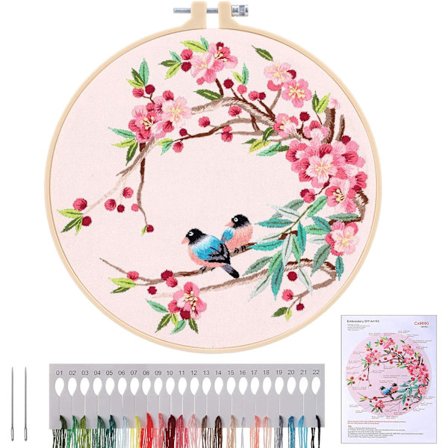 Broderisæt til begyndere, (fugle og blomster) DIY korsstingsbroderi startsæt, broderisæt til voksne begyndere