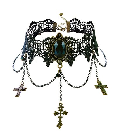 Halloween tilbehør, krydsvedhæng, blonder smykker, kvinders smykker, kvinders halskæder