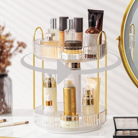 360° Roterende Makeup Organizer til Toiletbord, Badeværelsesbordplade Roterende Parfume Organizer, Holder Rack med Høj Kapacitet