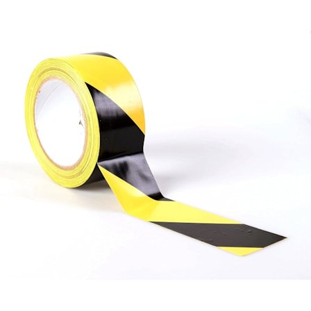 Adhæsiv signaleringstape, Signal Safety Adhesive Tape, 50 mm x 33 m pr. rulle, til gulvafmærkning, sort, gule striber