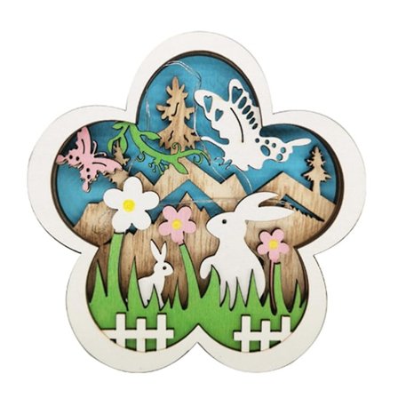 Træ Påskehare Blomsterpynt LED Lys Træhåndværk Skrivebordsdekoration