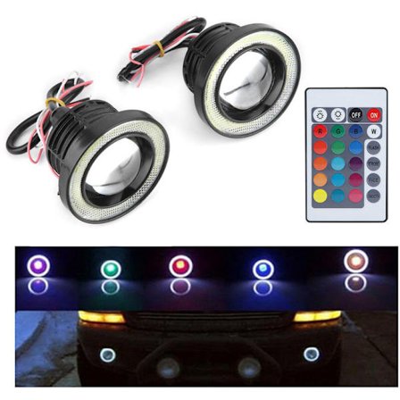 Bil 30W RGB LED Dimljus COB Angel Eye Halo Ring Lampa Super Ljusstark med Fjärrkontroll (3.5")