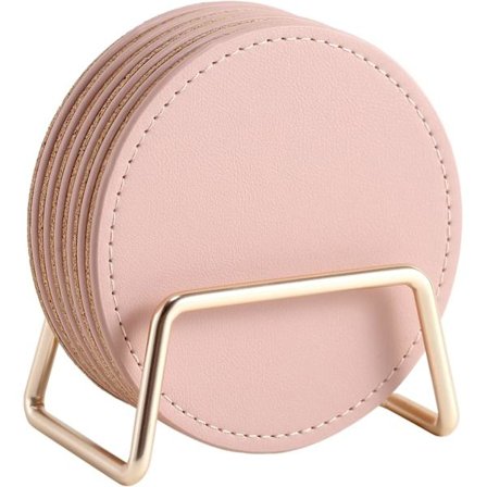 Glassbrikker med metallholder, sett med 6, absorberende PU-skinnbrikker med korkbase, dekorative kaffekoppbrikker for husholdning