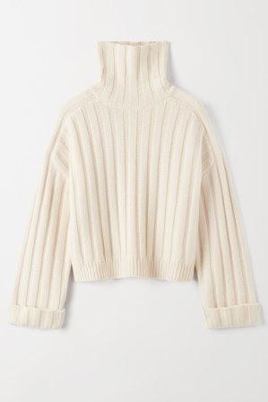 Soft Goat - Ribbed Turtleneck - Women cashmere sweater - S - Feather White