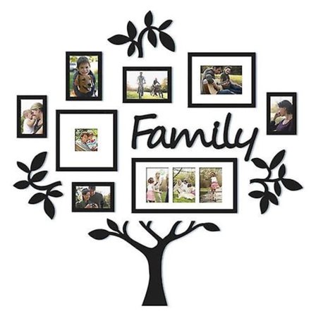 Familie Træ Ramme Collage Billeder Collage Foto Vægmontering Dekoration Bryllup Sort