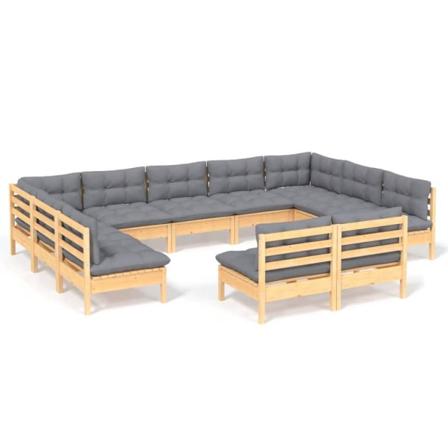 Vidaxl Loungegrupp Med Grå Dynor 11 Delar Massiv Furu Grå