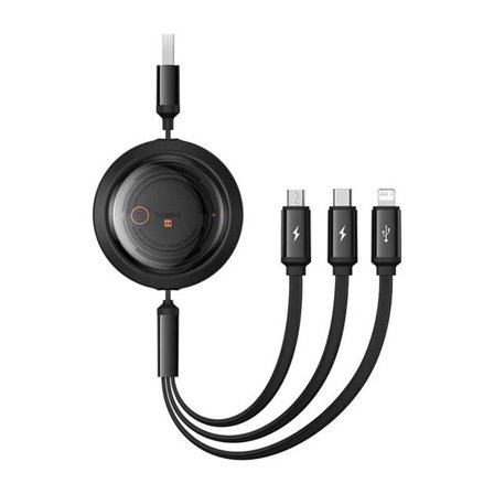 Pikalatauskaapeli 3in1 Baseus Free2Draw, USB micro USB+USB-C+Lightning, 3.5A, 1.1m (musta)