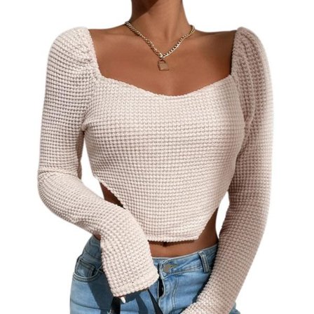 Kvindernes Langærmede Strikkede Tætsiddende Asymmetriske Kant T-shirts S CDQ