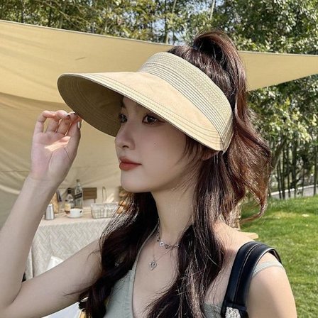 Solhat Dame Solbeskyttelse Visir Linned Dame Solhat Pakkbar Visir Hat Kasket Dame Sommer Strand Visir Foldbar Rul Op Hestehale GS