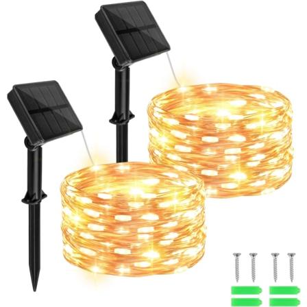 Aurinkokäyttöiset ulkovalot, vedenpitävät, 50 LED-aurinkokennovalosarja ulkokäyttöön, 8 tilaa, lämmin valkoinen, 2 pakkausta - 39,4 jalkaa