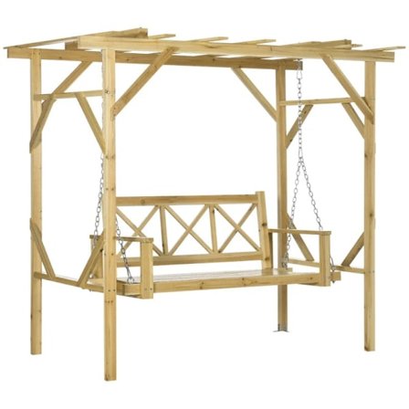 Rootz Gyngebænk med Pergola - Til 2 personer - Højdejusterbar - Stel af massivt træ - Naturlig - 2,21 x 1,40 x 1,96 m