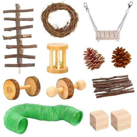 12 stk Træ Hamster Legetøjssæt Marsvin Hamster Lille Dyr Tygge Molar Legetøj