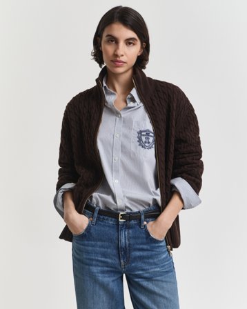 GANT Damen Zopfmuster Strickjacke mit Reißverschluss (S) Braun Beige