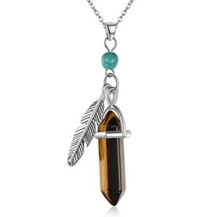 Necklace - Tiger eye - Howlite - Feather
