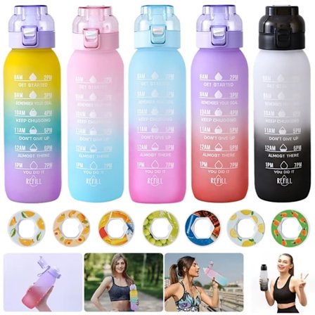 Air-Up Luftvandflaske 1000ml – 7 Smagsringe | Sportsflaske med Sugerør, Gradering Vandflaske