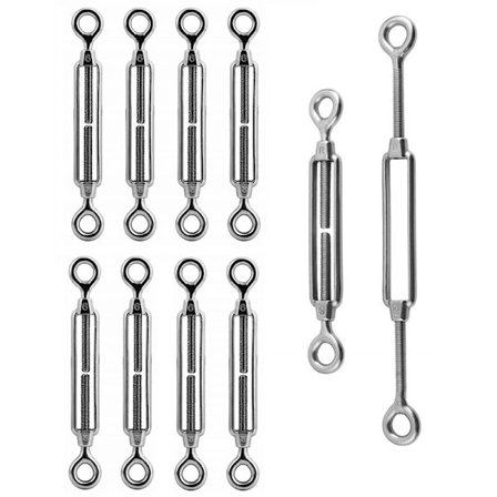 10 stk. kabelstrammer med krok og øye - Laget av 304 rustfritt stål, M6 strammeskrue.