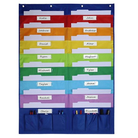 Dokumentoppbevaring med flere lommer i stoff. Maksimer vertikal plass, rydd opp på skrivebord. Effektivt kontorarbeidsområde