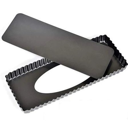 Rektangulær tærteform, non-stick belægning, aftagelig bund, jævn varmefordeling